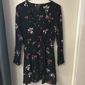 Long sleeve floral fo-wrap mini dress